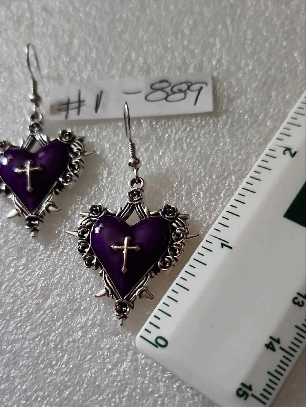 Hand Crafted Purple Heart Cross Earrings